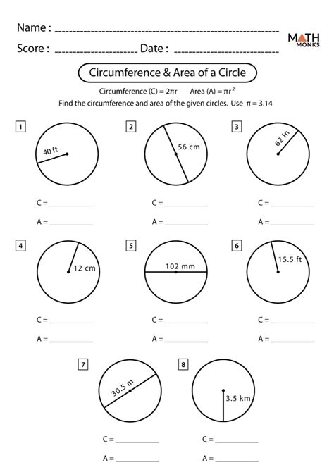 If the circumference of a circular sheet is 176 m, find its area. . Circumference and area of a circle worksheet 7th grade answer key